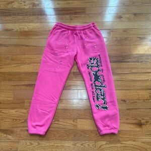 Bright Pink Graphic sp5der Sweatpants with Decorative Print